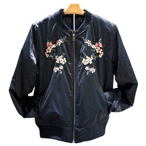 American Eagle Black Embroidered Bomber Jacket Size Medium